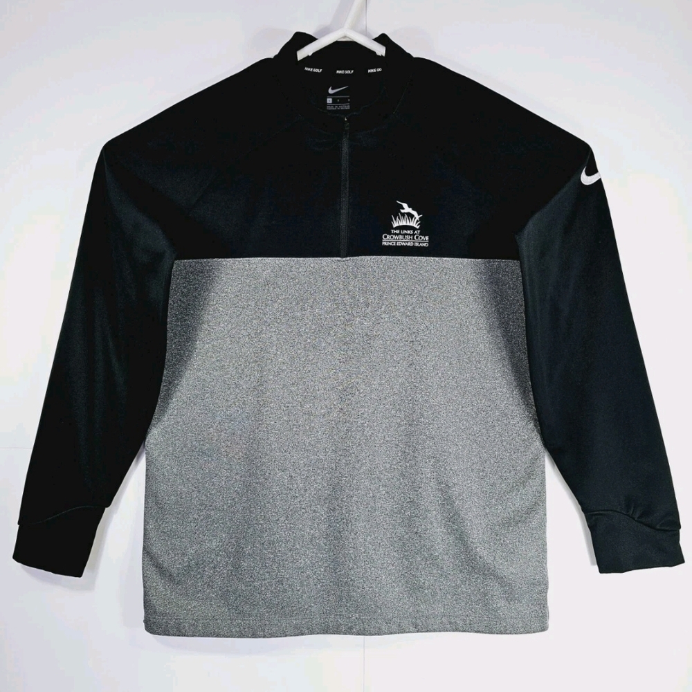 Nike Golf Mens Large 1/4 Zip Pullover Black Gray The Links of Crowbush Cove